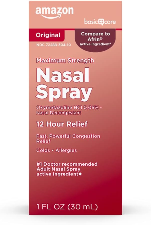 Basic Care Maximale sterkte 12 uur Neusspray, Oxymetazoline HCl oplossing, Congestie Relief, Koude en Allergie Geneeskunde, Decongestant, 1 fl oz (pakket van 1)