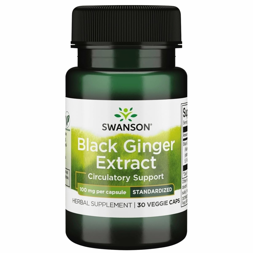 Swanson Black Ginger Extract - Promoot gezonde bloedcirculatie en fysieke Vigor - May Aid Heart Health, Muscle Tissue, and Wellbeing - (30 Veggie Capsules, 100mg Each) 1 Pack