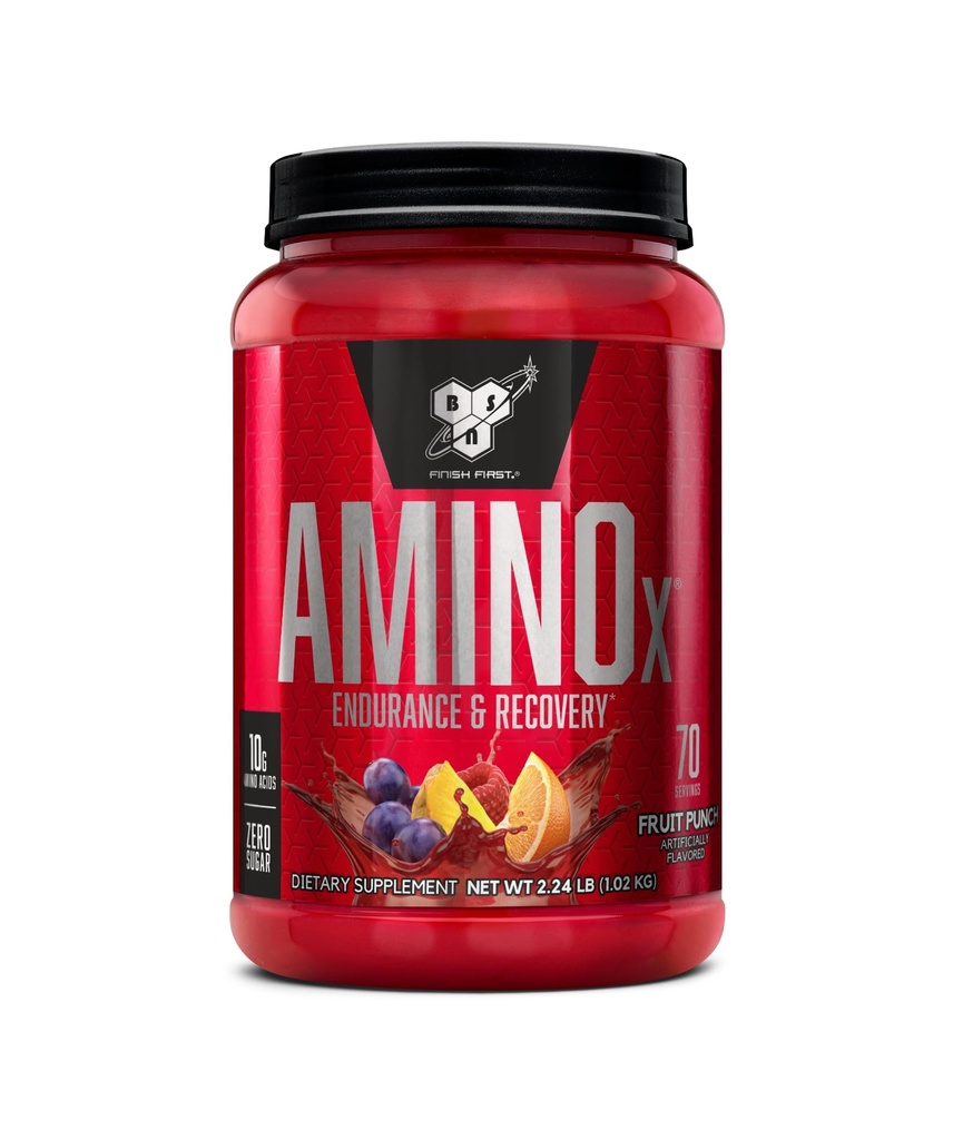 BSN Amino X Muscle Recovery & Endurance Powder with BCAAs, 10 Gram Amino Acids, Keto Friendly, Cafeine Free, Support Endurance, Zero Sugar, Fruit Punch, 70 porties (Verpakking mei Vary)