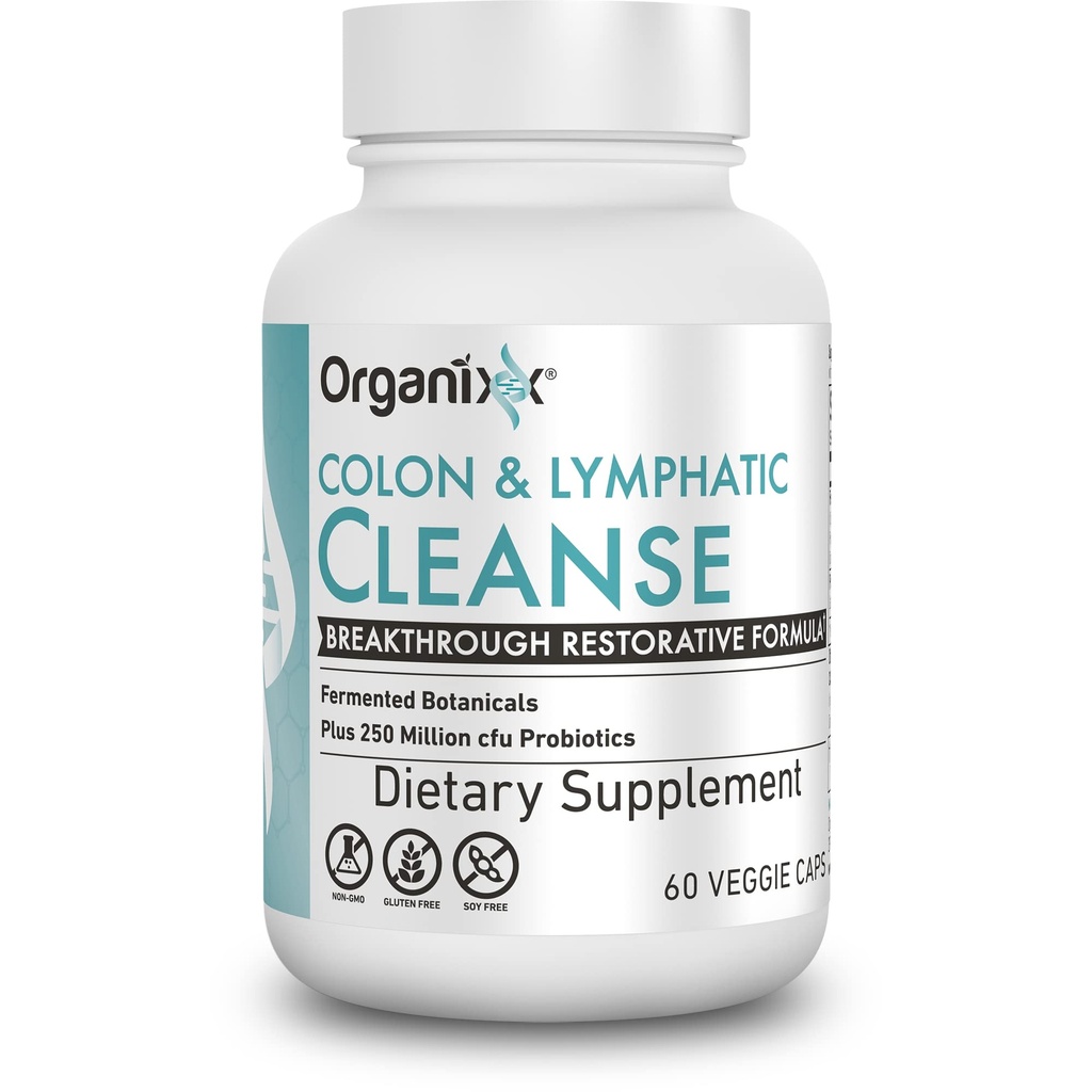 Organixx Lymphatic & Colon Cleanse Supplement, 250 Million CFU Probiotics for Gut Health, Digestive & Lymphatic Support, Gluten Free, Non GMO, 60 Vegetarian Capsules