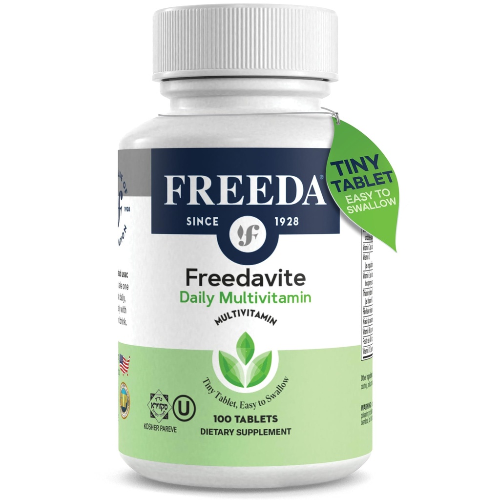 Freedavite Tiny Tablet - Matige Multivitamine voor mannen en vrouwen - Vitamine A, C, D, E, B1, B2, B6, B12, Biotin, Calcium, Zink, IJzer, Magnesium, Mangaan, Koper, Selenium, Jodium - 100 Tel.