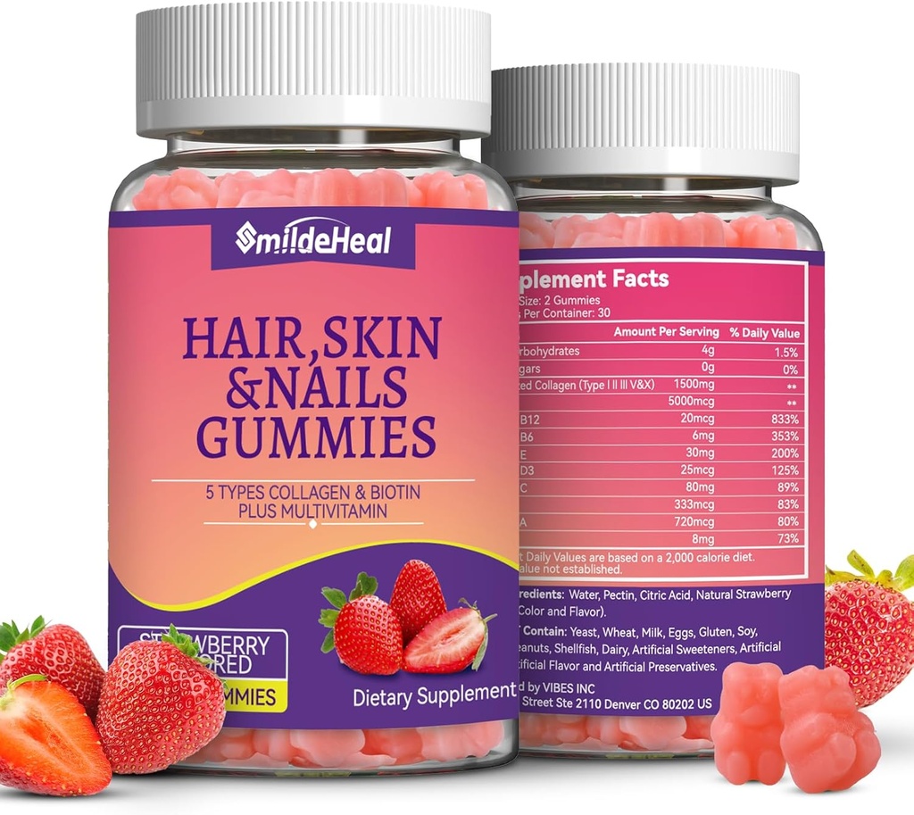 2 Pack Hair Skin and Nails Gummies with Biotin Collageen Vitamines for Women - Ondersteuning gezonde haren, huid & Nails - 120 Tellen