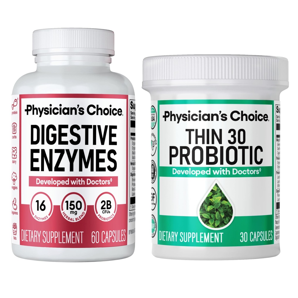 KEUZE van de arts - Beat Bloat + Ondersteuning Weight Management Bundle: Digestieve Enzymen + Thin-30 Probiotic