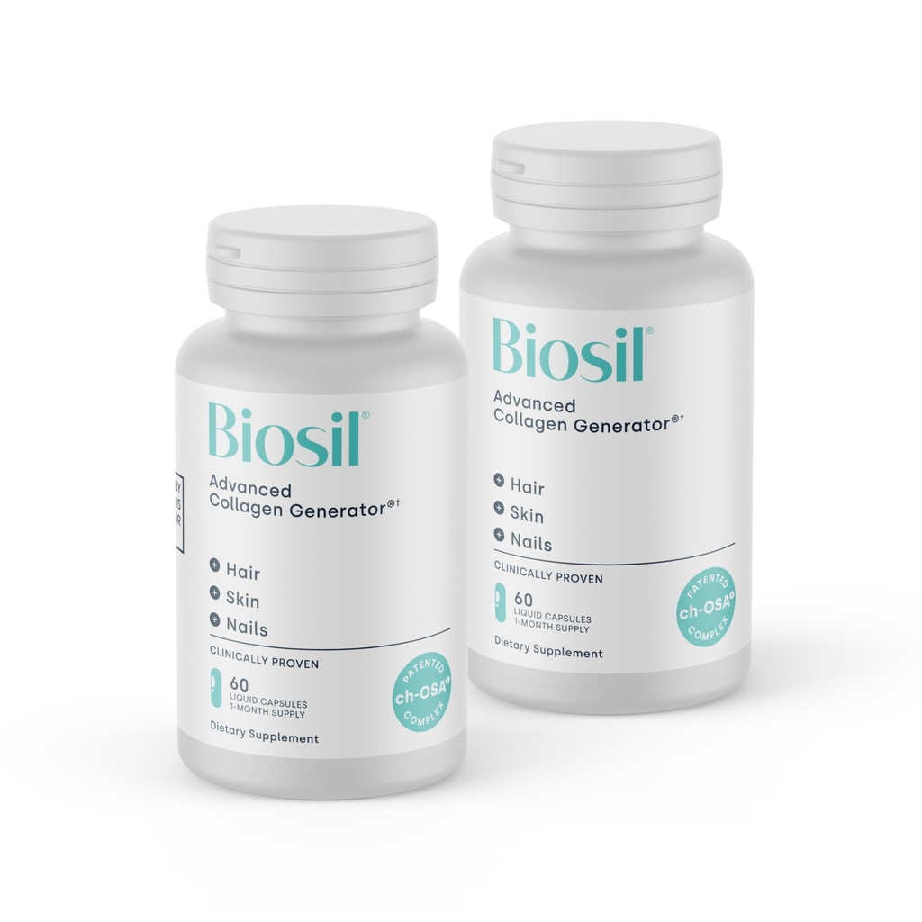 Biosil Collageen Booster Supplement - 60 vloeibare capsules, Pack of 2 - Gepatenteerde ch-OSA Activator voor huid, haar, nagels en gewrichten - Ondersteunt natuurlijke productie - 60 dagen levering