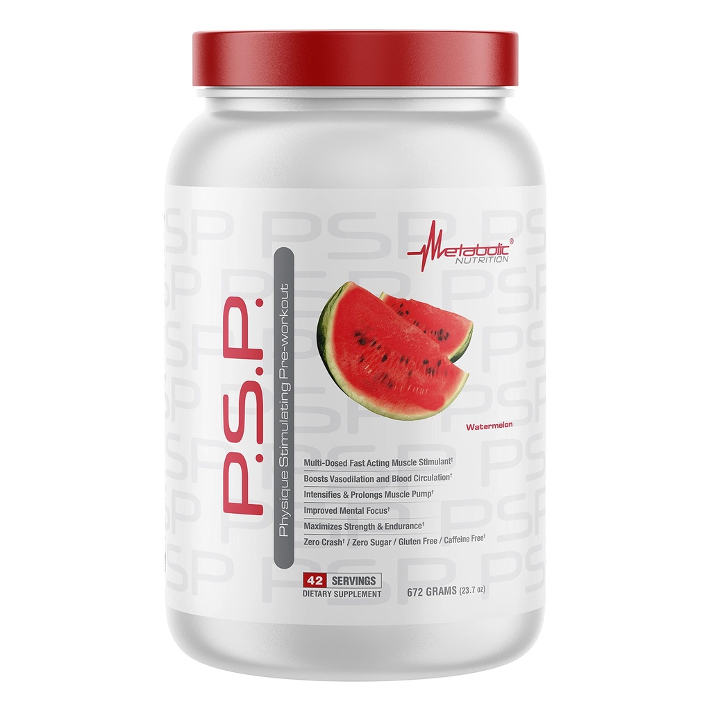 Metabole voeding P.S.P. Fysiek stimuleren PreWorkout 672g Zero Sugar Cafeïnevrij (Watermeloen)