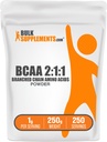 BulkSupplements.com BCAA 2:1:1 Powder - Branched Chain Amino Acids, BCAA's Amino Acids Powder - Unflavored & Gluten Free, 1g per Serving, 250g (Pack of 1)