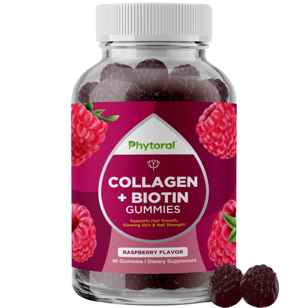 Gehydrolyseerde collagen Peptiden voor vrouwen met biotine - Haar, huid en nagels Vitaminen voor elasticiteit, vitaliteit en hydratatie Gummies - Natuurlijk Bron Biotine en Collageen voor vrouwen - 90 Tel.