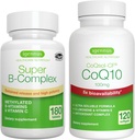 Super B-complex 180 tabletten + High Absorptie CoQ10 100mg 120 Softgels Energy Bundle, Methylated Sustained Release B Complex + CoQ10 met Vitamine E & D-Limonene, door Igennus