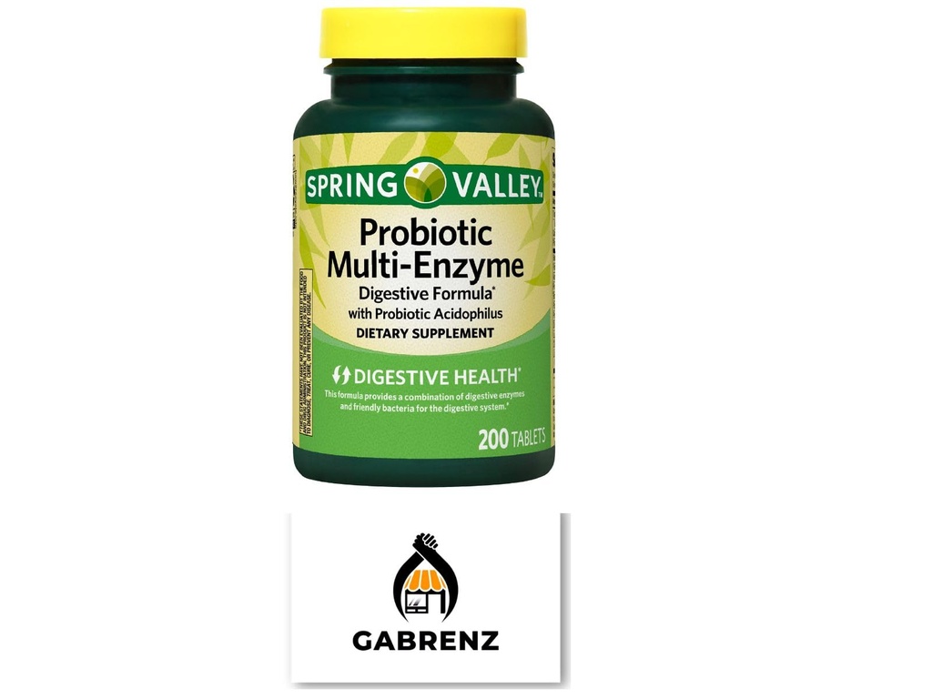 Spring Valley Probiotic Multi-Enzyme Digestive Formula Tablets, 200 CT - Een uitgebreide mix van probiotica en spijsverteringsenzymen ter ondersteuning van de spijsvertering gezondheid. (Pack of 1) Bevat een Gbz Ref Magnet