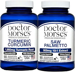 Doctor Morse Turmeric Curcumin 1950mg & Saw Palmetto 5000mg Bundle - Gezamenlijke ondersteuning, prostaatgezondheid en algehele wellness met BioPerine & Potent Extracts, FDA-geregistreerd, NSF-gecertifieerde 90 capsules