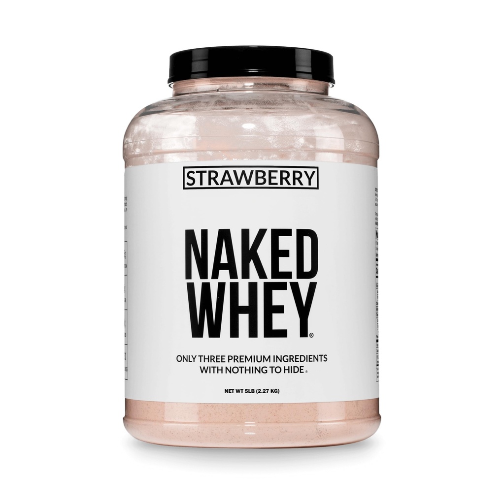 Naked Aardbei Wei Proteïne - All Natural Grass Fed Wei Proteïne Poeder + Gedroogde Aardbeien + Kokossuiker- 5lb Bulk, GGO-vrij, sojavrij, glutenvrij. Steun Spiergroei & herstel - 61 Servers