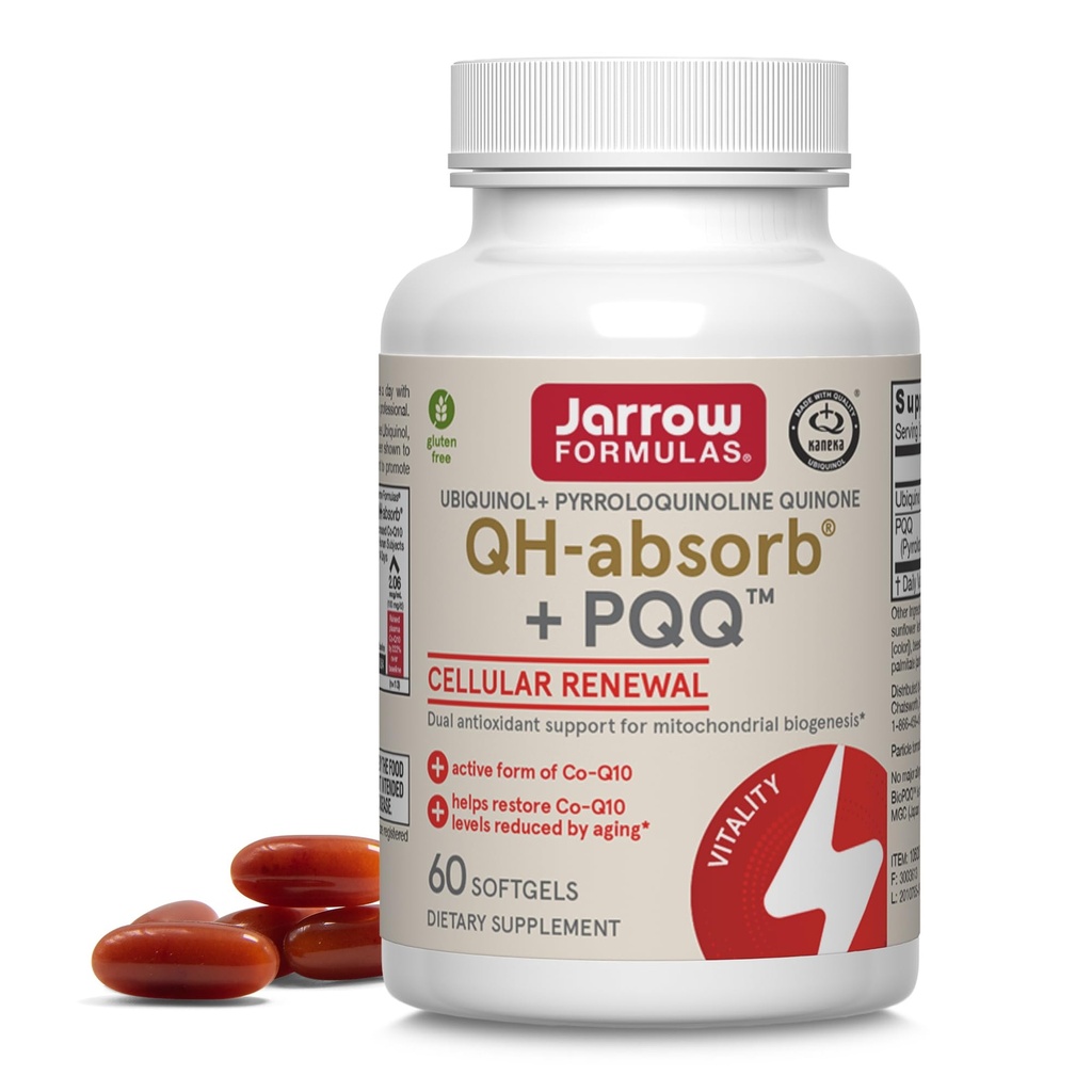 Jarrow Formules QH-Absorb + PQQ - 60 Softgels - Ondersteunt Mitochondriale Biogenese, Energieproductie & Cardiovasculaire Gezondheid - Tot 60 porties