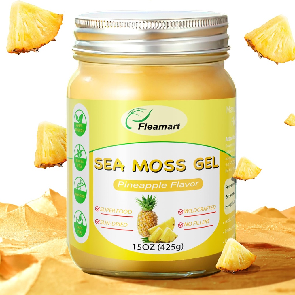 15OZ Sea Moss Gel Irish Wildcrafted Seamoss Gel, Vegan Superfood Vitaminen Minerale ondersteuning, Ananas smaak