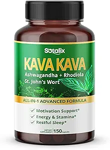 Sotalix Kava Kava Supplement met Ashwagandha Rhodiola St. John's Wort for Mood, Energy & Calming Support - USA Made & Tested (150 Count (Pack of 1))
