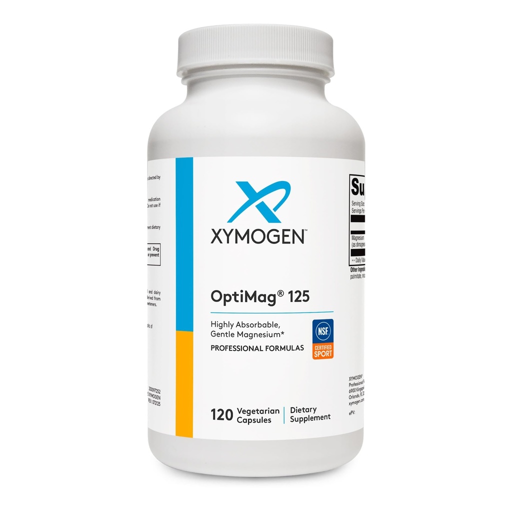 XYMOGEN OptiMag 125 - Magnesium Supplement met Di-Magnesium Malate & Glycinate Lysinate ter ondersteuning van nerve, spier, botgezondheid en hartgezondheid (120 capsules)