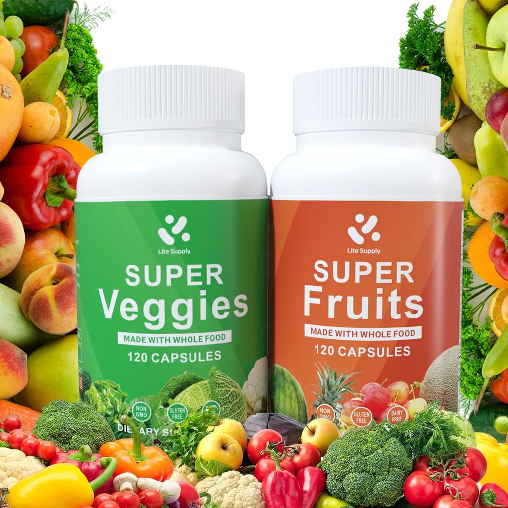 Vruchten en groenten Supplement 240 Caps - 120 Fruit en 120 Veggie Capsules - Whole Food & Natural Superfood gevuld met vitaminen & mineralen voor vrouwen, Mannen ondersteunt energieniveaus