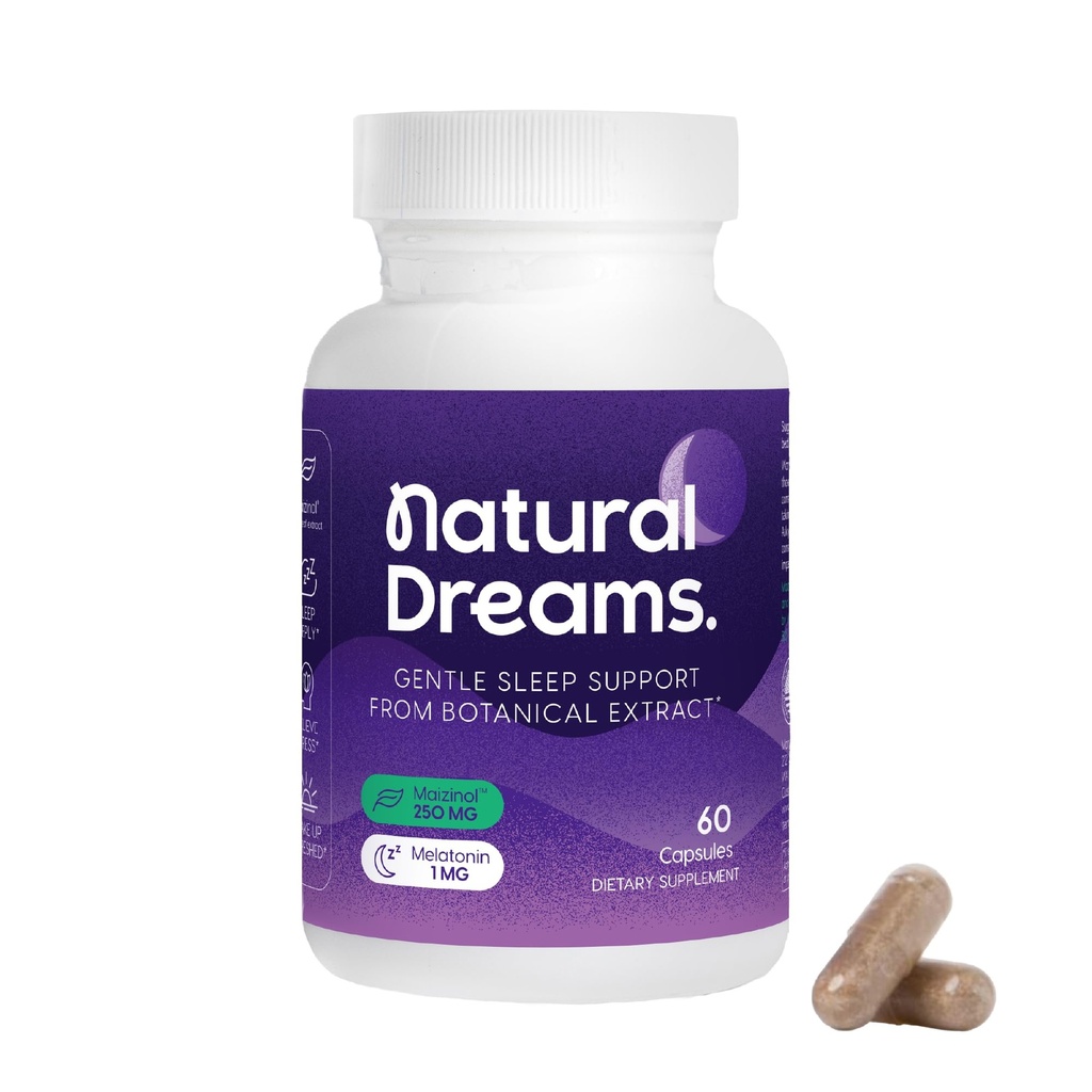 Univera 1mg Melatonine, Natuurlijke Dromen, Botanische & Herbal Ingrediënten, Ondersteuning Slaapkwaliteit, Verfrissende ochtend, 250mg Maizinol, Slaaphulp (60 capsules, 30 dagen levering)