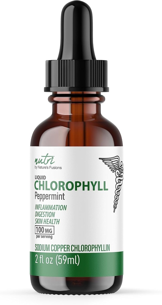Nature's Fusions Nutri Liquid Chlorofyl Peppermint 100mg - Internal Deodorant & Detoxicier - Liquid Drops - 2 fl oz (59 Servings, 100mg per Serving) - Clorofila Liquida