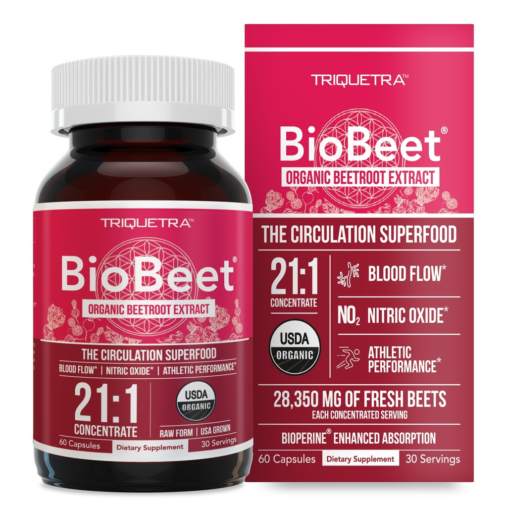 BioBeet® Max Strength Beet Root Capsules - 21:1 Concentraat, elke portie Afgeleid van 28.350 mg biologische bieten - Absorptie Enhancement met BioPerine® Black Pepper Extract (60 capsules)