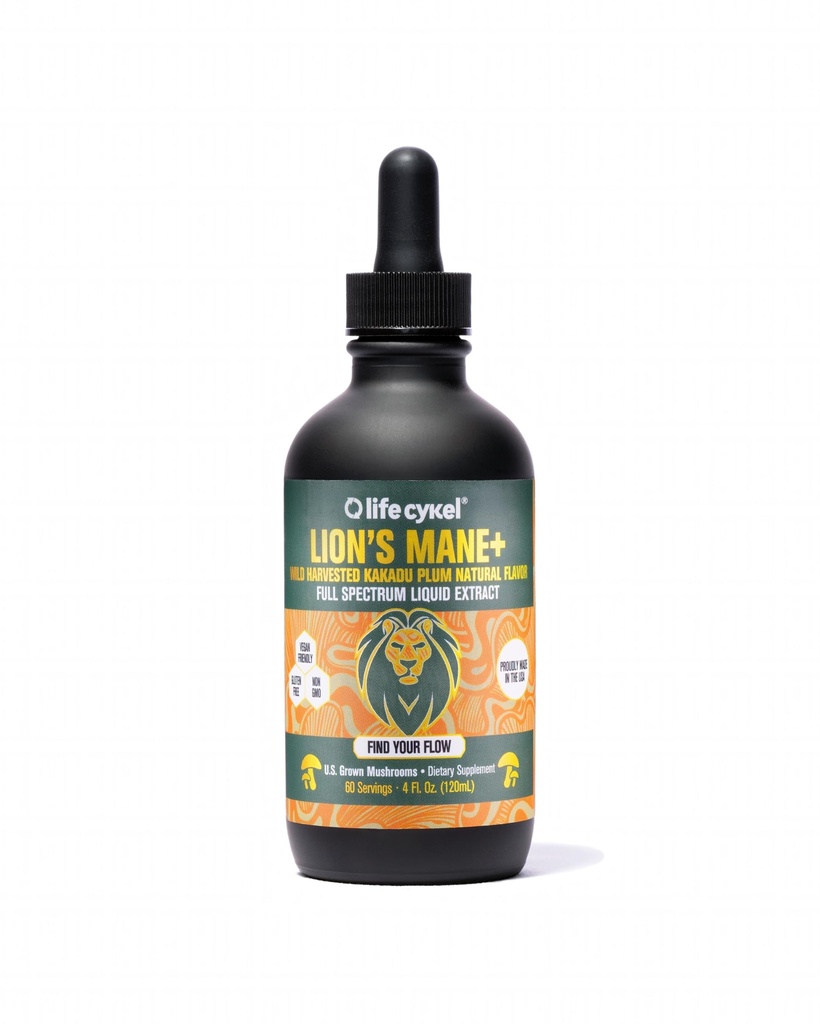 Life Cykel - Lion's Mane Mushroom Extract met Kakadu Plum - Brain Booster Nootrope for Memory, Focus & REM Sleep - Non-GMO, Organic Mushroom Tinctuur - 4 Fl Oz (60 Servers)