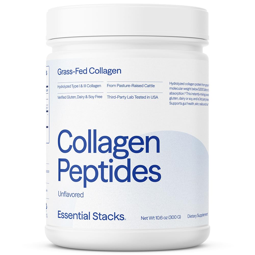 Essentiële Stacks Collageen Peptides Powder (van Grass Fed American Cattle) - Gluten, Dairy & Soy Free - Unflavored Hydrolyzed Collagen Supplement (10.6 oz)