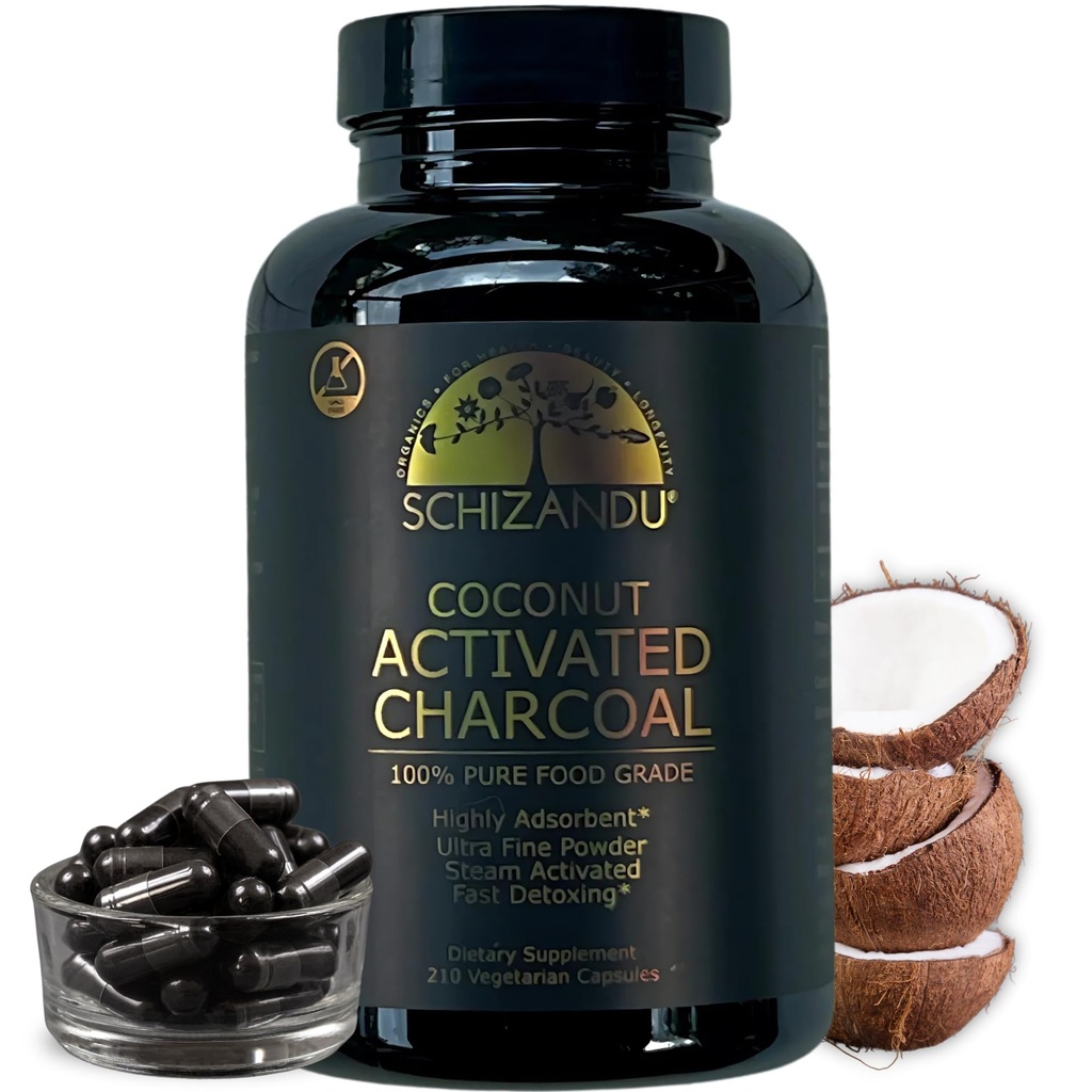 Schizandu Geactiveerde Kokoskool Capsules- Ondersteunt Gezondheid - Vegan, Biologische, Niet-GMO, Geen Additieven - X-Grote Fles 210 Tel.