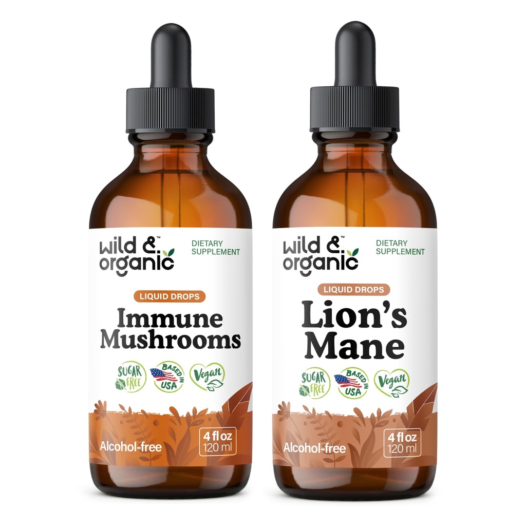 Wild & Organic Immune Mushroom Tinctuur 4 fl oz & Lion's Mane Tinctuur 4 fl oz