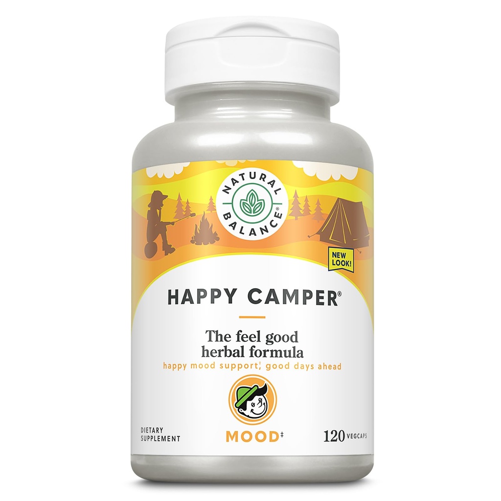 Natural Balance Happy Camper - Feel-Good Support Supplement - Gotu Kola, Passie Bloem, en Kava Kava Capsules - 60-dag garantie (120 Tel.)