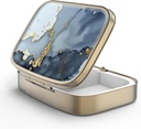 Pill Case Pill Box met Mirror Retro 2 Compartiment Kleine pil Case voor Purse of Pocket Bronze Rechthoekige Pill Box of vitamines, Visolie, Supplementen, Pill Bevat reizen geschenken(Black Gold Marble)