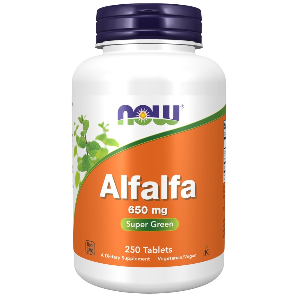 NOW Foods Supplementen, Alfalfa 650 mg bron van vitamine K, Green Superfoods, 250 tabletten