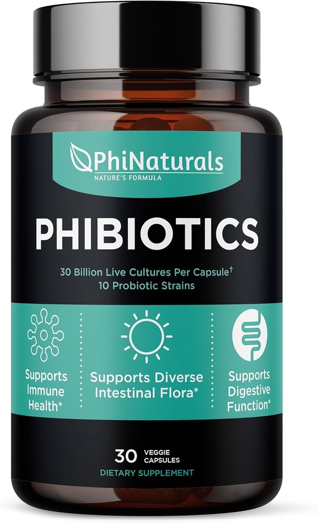 PhiNaturals High Potency Probiotica 10 Strains 30 Miljard CFUs [30 Vegan Capsules] for Women and Men Digestief Gut Health - Lactobacillus Acidophilus Salivarius Rhamnosus Bifidobacterium Probiotica
