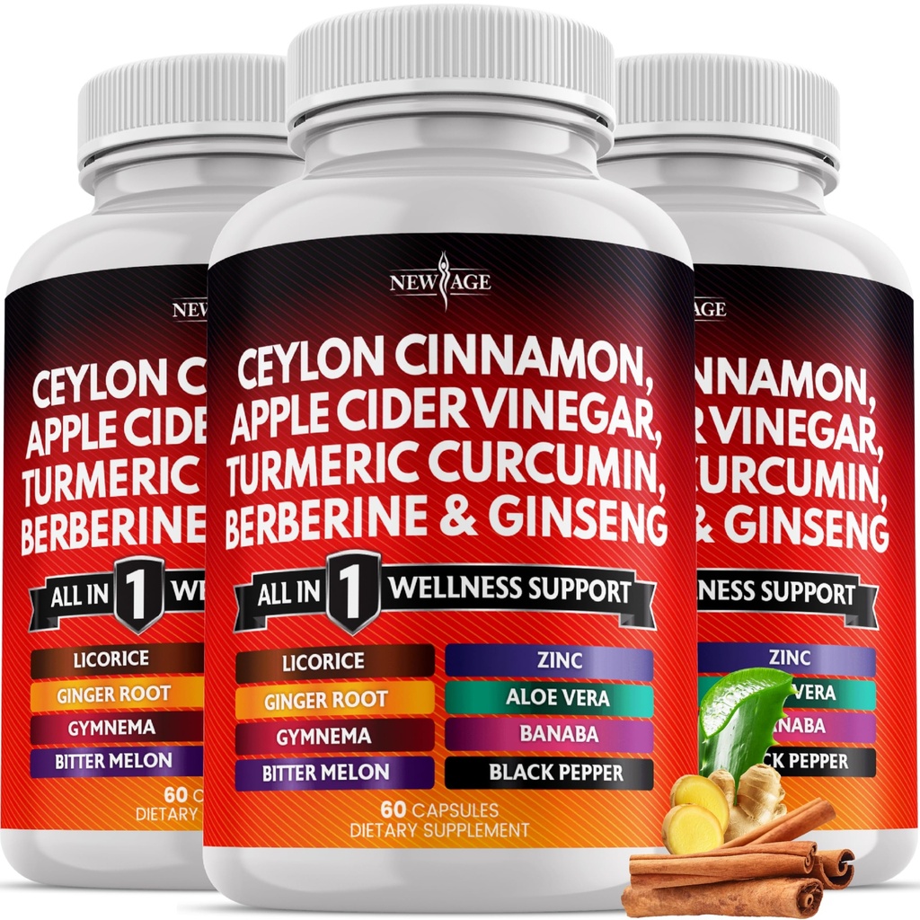 Ceylon Cinnamon, Kurkuma, Apple Cider Vinegar, Ginseng, Aloë Vera, Berberine Plus Banaba, Ginger Root - 180 Tel.