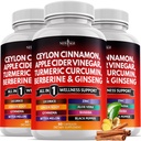Ceylon Cinnamon, Kurkuma, Apple Cider Vinegar, Ginseng, Aloë Vera, Berberine Plus Banaba, Ginger Root - 180 Tel.