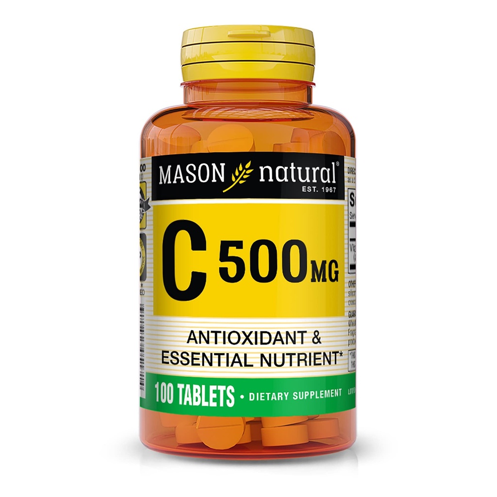 Mason natuurlijke vitamine C 500 mg, Immuun Support & Antioxidant Supplement, bevordert Collageen productie en celbescherming, 100 tabletten