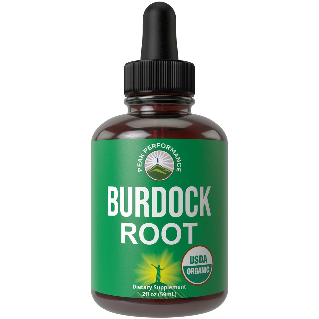 Piek Performance USDA Organic Burdock Root Liquid Drops Supplement. Vegan Extract Tinctuur voor vrouwen en mannen. Biologische Burdock wortelolie kruiden. Zero Sugar, Glutenvrije supplementen