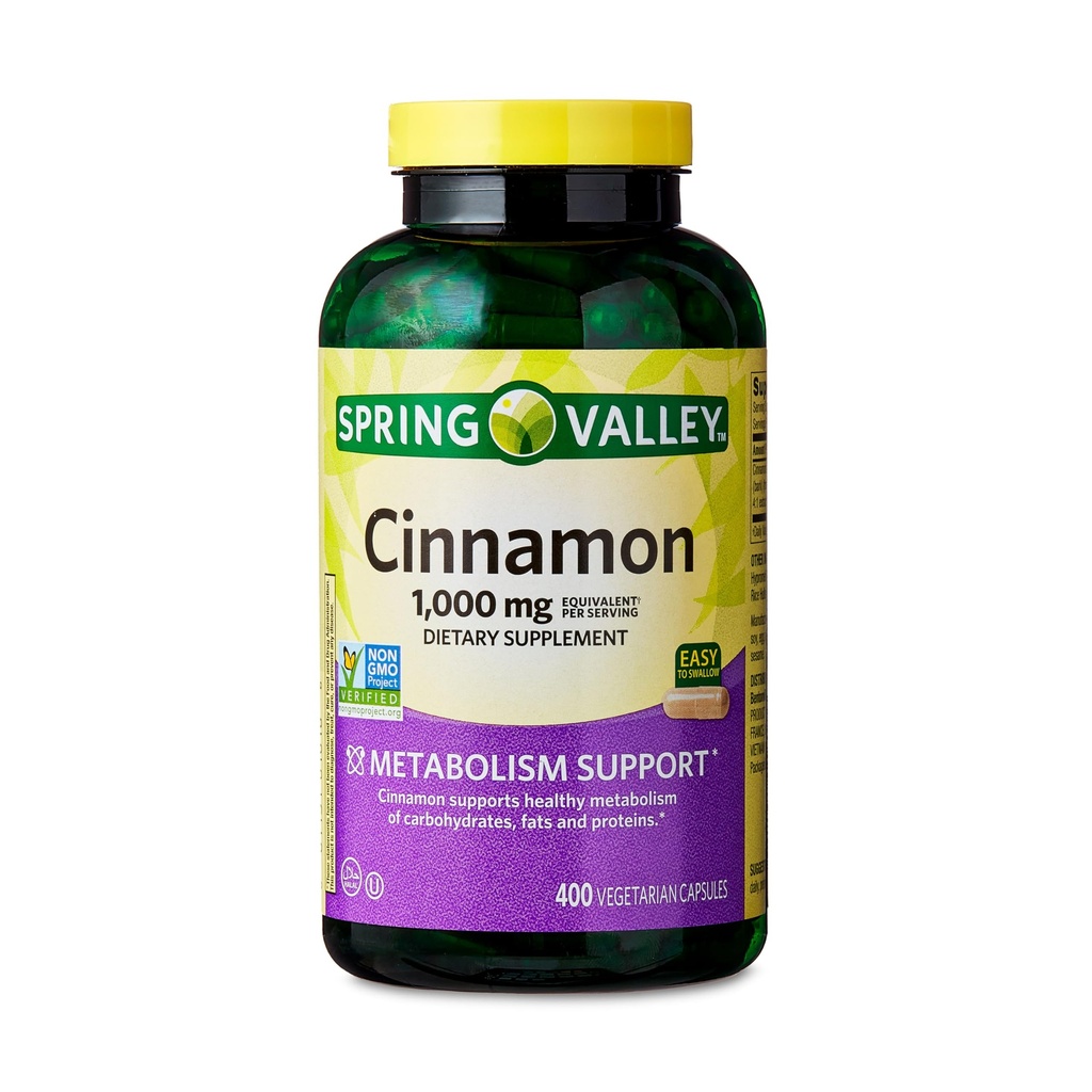 Spring Valley Kaneel Dieetsupplement, 1000 mg, 400 Tellen - Kaneelsupplementen, kaneelcapsules, kaneel