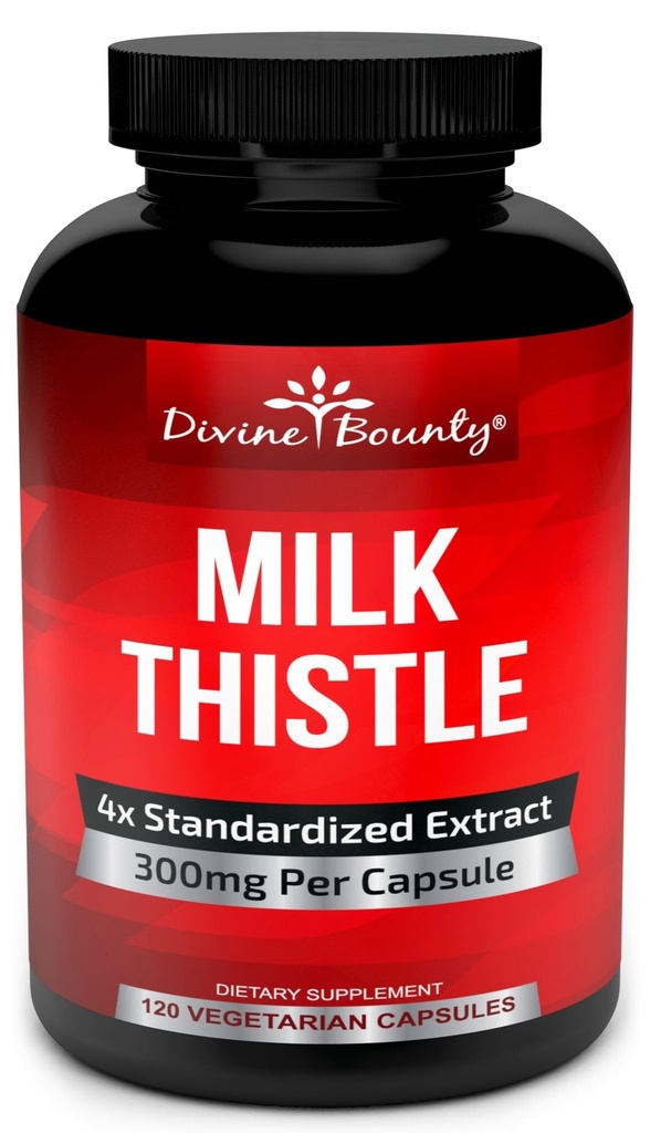Divine Bounty Pure Milk Thistle Capsules Supplement - Een krachtige 1200mg Milk Thistle Supplement met 4X Geconcentreerde Extract (Standaard) 120 Vegetarische Capsules
