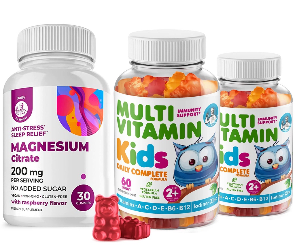 Kinderen Multivitamine Gummies 14 Essentiële Vitaminen en Magnesium Gummies Sugar-Free - Dagelijks supplement Vitamine A,C,D,E Vegetarische B6&B12,Zinc,Biotine met suikervrije Magnesium Kalm Kauwen voor kinderen&Adults