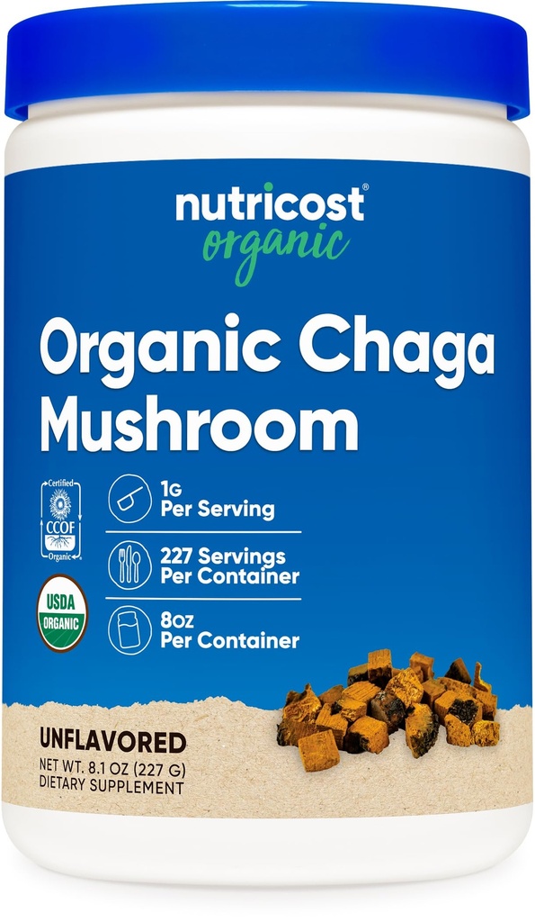 Nutricost 100% Biologische Chaga paddopoeder 8oz (227 porties) - Gecertificeerd USDA Biologische, Glutenvrij & niet-GMO