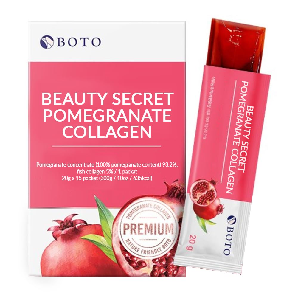 BOTO Beauty Secret Granaatappel Collagen 20g - Koreaanse Beauty Collagen Jelly Stick, Low Molecular Fish Collageen, Granaatappel Smaak - Verpakkingen van 15