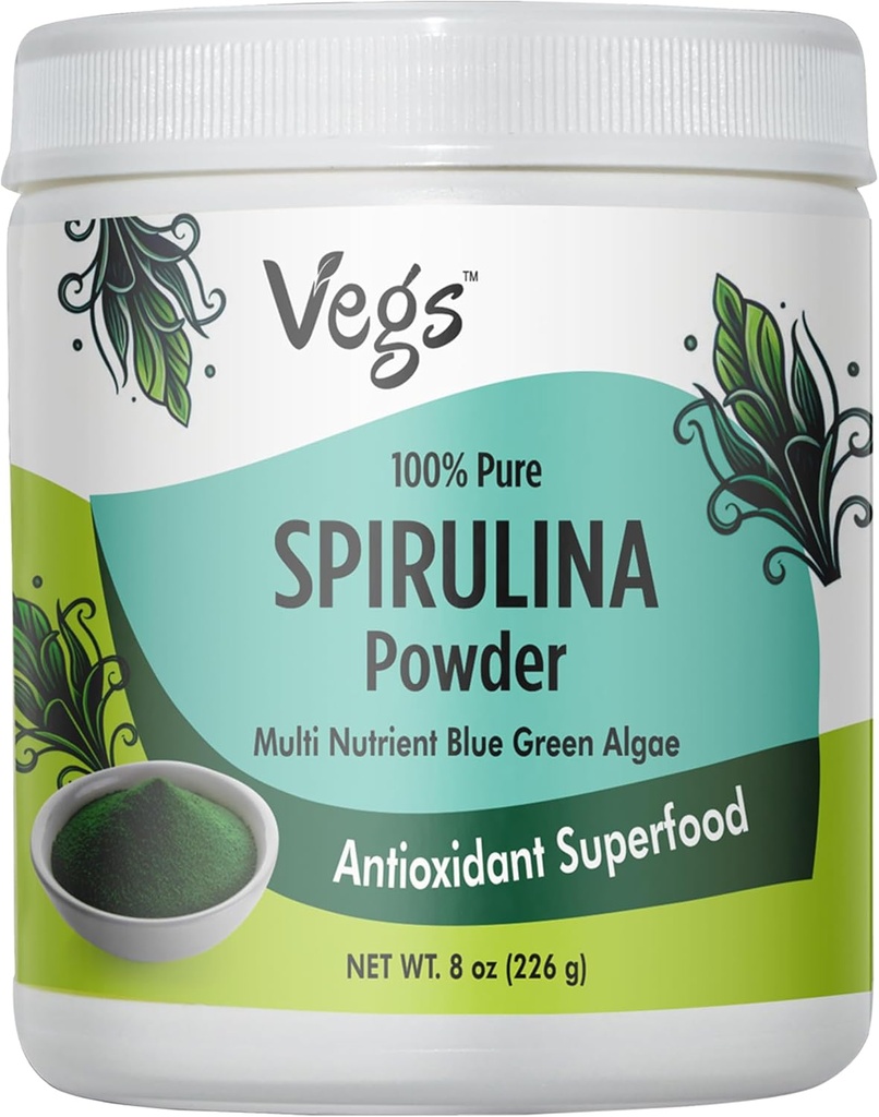 Organische Spirulinapoeder - Blue Green Algen Plant-Based Superfood Blend - Antioxidant-Rijk aan Chlorofyl, Vitaminen & Mineraal voor Reiniging, Energie & Immunity Support - Vegan, Non-GMO - 8 oz