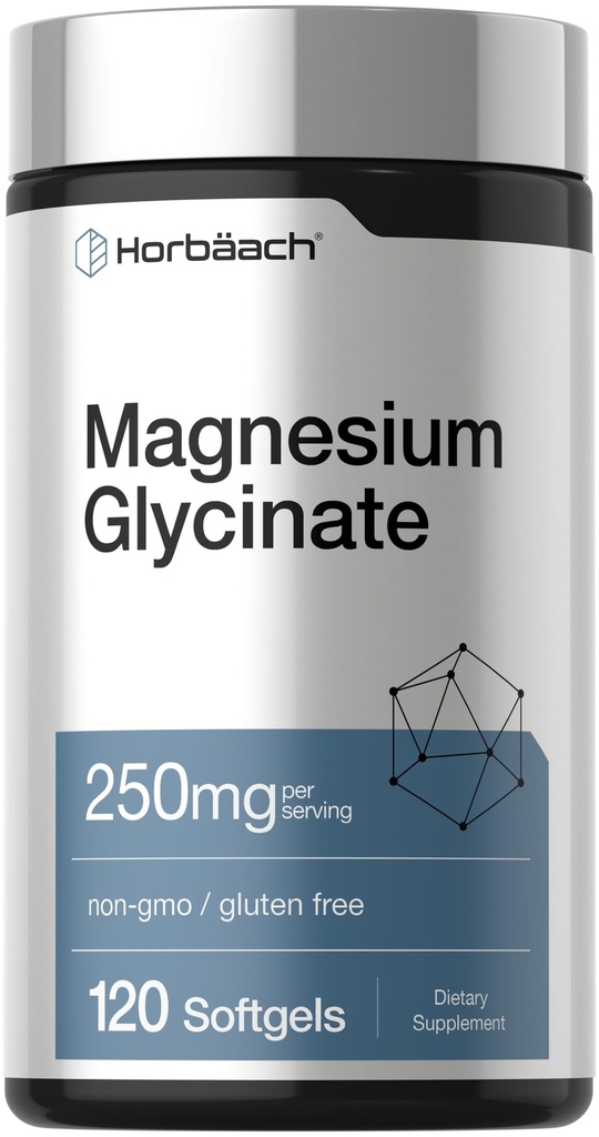 Horbäach Magnesium Glycinate | 250mg | 120 Softgels | Non-GMO and Gluten Free Supplement