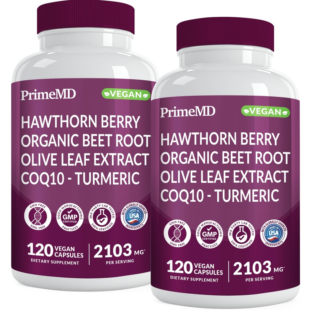 26-in-1 Nitric Oxidation Supplement - Heart & Circulation Support with CoQ10, Turmeric, Organic Beet Root, Hawthorn Berry & Knoflook - 2103mg per Serving (120ct, Pack of 2)