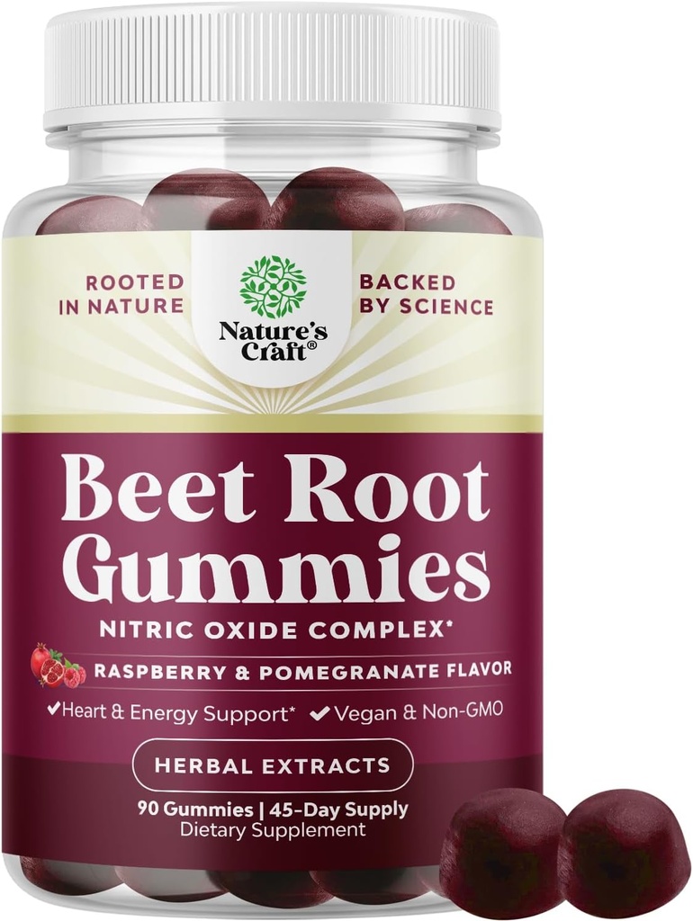 Flow Boosting Beetwortel Gummies - Verkwikkende bieten Gummies voor volwassenen Nitric Oxide Energy & Heart Health Ondersteuning met druivenzaad Granaatappel en vitamine B12 - Vegan Non-GMO & Gluten Free (45 porties)
