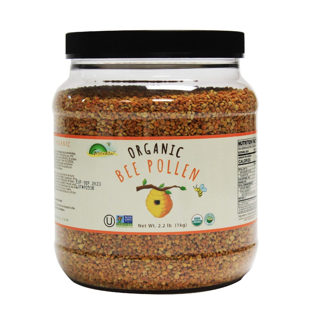 Greenbow Organic Bee Pollen - 100% USDA Certified Organic, Non-GMO, Halal, Kosher Certified, Pure & Natural Bee Pollen - Superfood Verpakt met eiwitten, vitaminen en mineralen - Glutenvrij - 1000g