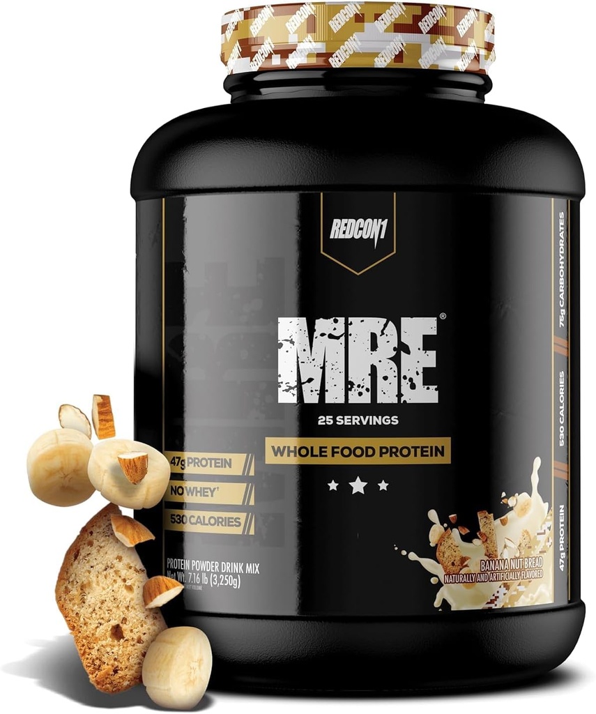 REDCON1 MRE Lite Whole Food Proteine Powder, Banana Nut Bread - Low Carb & Wehey Free Meal Replacement with Animal Proteine Blends - Easy to Digest Supplement Made with MCT Oils (30 Servings)