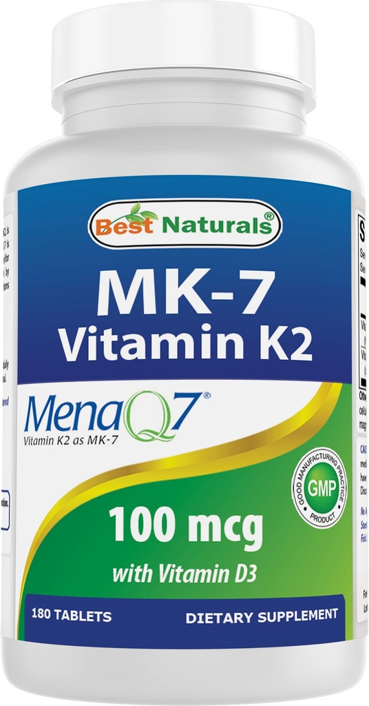 Best Naturals Vitamine K2 (MK7) met D3 Supplement Bone and Heart Health (5000 IE Vitamine D3 & 100 mcg Vitamine K2 MK7), 180 tabletten
