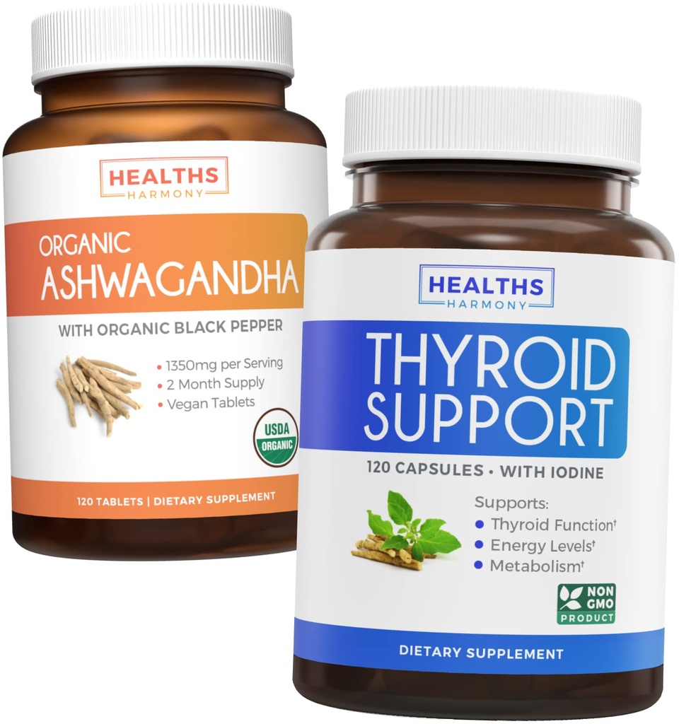Bundle of Thyroid Support & Ashwagandha - Revive & Thrive Pack - Thyroid Support with Iodine (Non-GMO) Verbeteren van energie & Organic Ashwagandha met 1350mg Ashwaganda Root Powder Per Serve