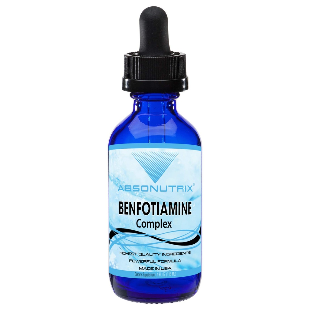 Absonutrix Benfotiamine Complex 300 mg, 4 Fl Oz Bottle, 200 Servings, High Bio availability, Potent Ingredients, Quick Absorptie, Cruelty-Free, Non-GMO, Third-Party Tested, GMP-Certified, Made in USA