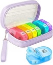 Leuke pil Organizer 2 keer per dag, PU lederen pil geval voor vrouwen, draagbare wekelijkse pil Box voor tas met opslagzak om vitamines te houden, medicijnen, visolie, supplementen (Paars)